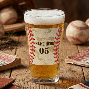 Personalisierter Vintage-Baseball-Name Nummer Retr Glas