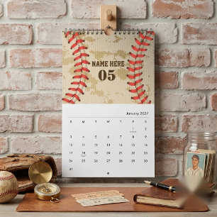 Personalisierter Vintage-Baseball-Name Nummer Retr Kalender