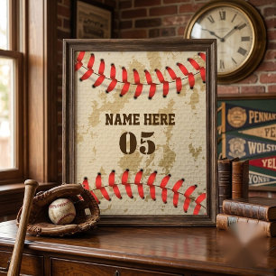 Personalisierter Vintage-Baseball-Name Nummer Retr Poster
