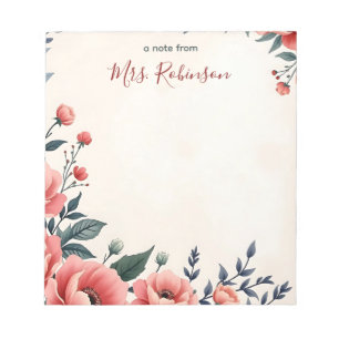 Personalisierter Vintage-Blumen-Akzent-Lehrer  Notizblock