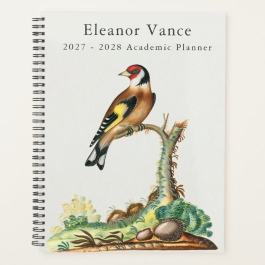 Personalisierter Vintage-Botanischer-Vogel-Akademi Planer (Vorderseite)