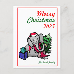 Personalisierter Vintage-Cartoon-Weihnachtselefant Feiertagspostkarte