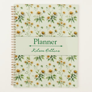 Personalisierter Vintage-Gänseblümchen-Salbei-grün Planer