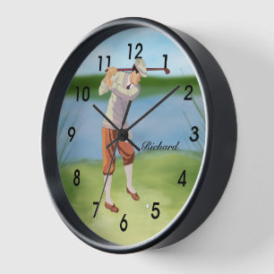 Personalisierter Vintage-Golfer am Flussufer Uhr