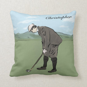 Personalisierter Vintage-Golfer beim Putten Kissen