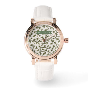 Personalisierter Vintage Grün Garten Botanisch Rus Armbanduhr