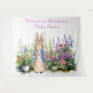 Personalisierter Vintage-Hase im Garten-Baby-Showe Wandteppich