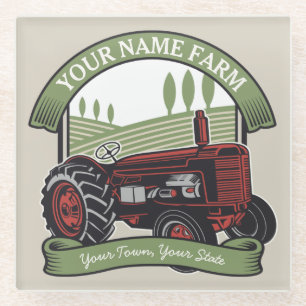 Personalisierter Vintage-Landwirtschaftstraktor La Glasuntersetzer
