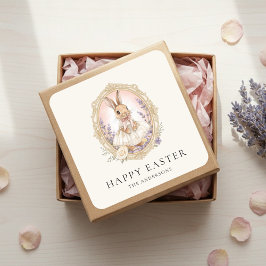 Personalisierter Vintage-Osterhase individuell Quadratischer Aufkleber