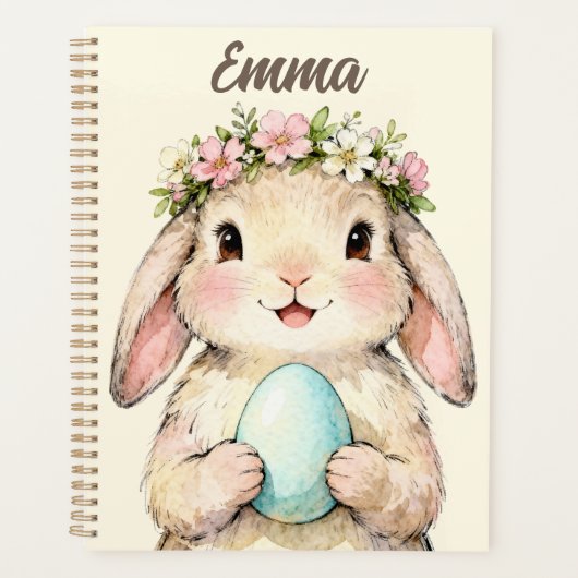 Personalisierter Vintage-Osterhase mit Ei Planer (Vorderseite)