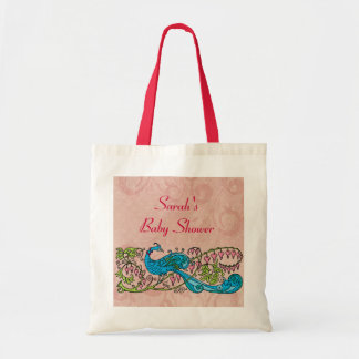 Personalisierter Vintage-Pfau auf rosa Babyparty Tragetasche