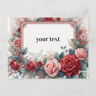 personalisierter Vintage-Rahmen Rosen Postkarte
