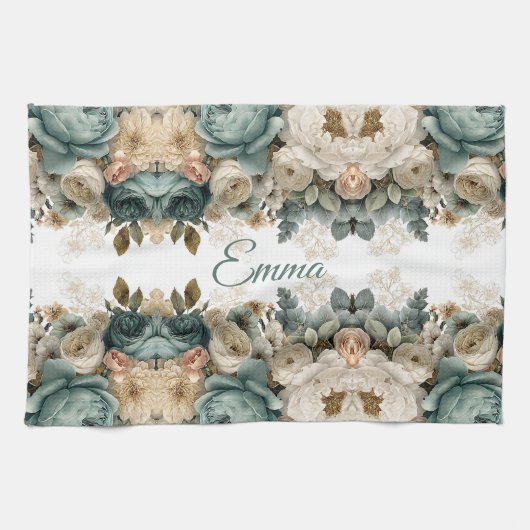 Personalisierter Vintage-Rosengarten Geschirrtuch (Horizontal)