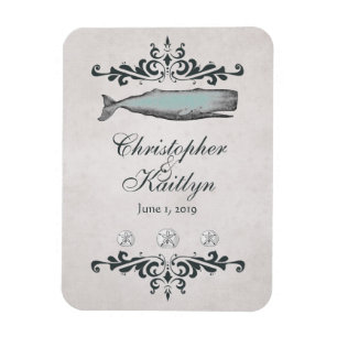 Personalisierter Vintage-Strand-Wal-Hochzeitsmagne Magnet