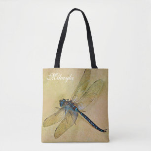 Personalisierter Vintage-Tolstoi-Blauer Libelle Tasche