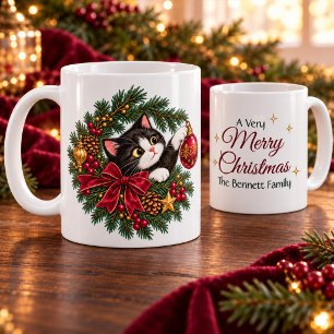 Personalisierter Vintage-Tuxedo-Katze-Weihnachtsbe Kaffeetasse