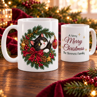 Personalisierter Vintage-Tuxedo-Katze-Weihnachtsbe Kaffeetasse