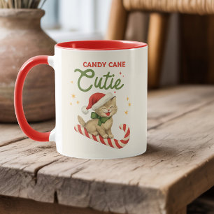 Personalisierter Vintage-Weihnachts-Candy-Cane-Kat Tasse