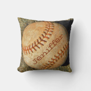 Personalisierter Vintage-Weiß-Softball mit roter N Kissen