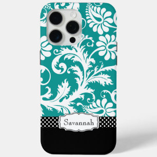 Personalisierter Vintager Aquamariner Damast iPhone 15 Pro Max Hülle