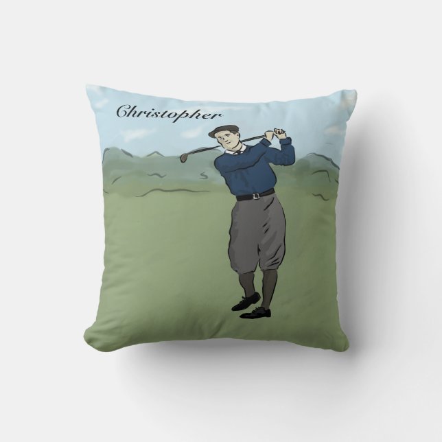 Personalisierter Vintager Artgolfspieler, der sein Kissen (Vorderseite)