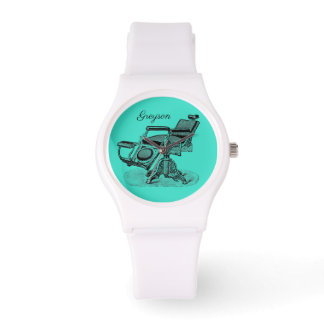 Personalisierter Vintager Barberstuhl Blue Armbanduhr