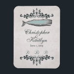 Personalisierter Vintager Beach Whale Wedding Magn Magnet<br><div class="desc">Personalisierter Vintager Viktorianischer Stil Beach Whale Wedding Magnet. Die Farbtöne von Grau,  Aqua und der Vintage Hintergrund sind in weißem Schatten gehalten.</div>
