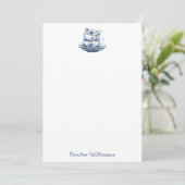 Personalisierter Vintager Blumenkohl Teacup Blau Dankeskarte (Stehend Vorderseite)