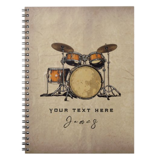 Personalisierter Vintager Drum Set Music Drummer n Notizblock (Vorderseite)