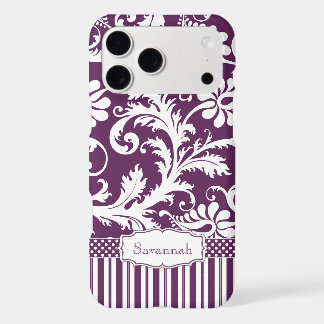 Personalisierter Vintager Eggplant Damask und Stre