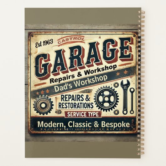 Personalisierter Vintager Garagenplaner Planer (Rückseite)