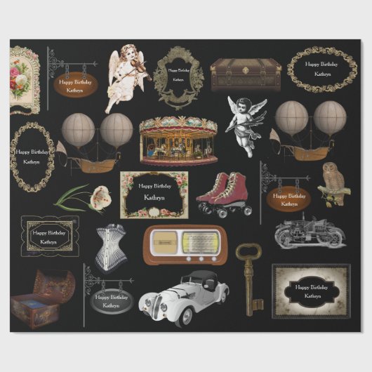 Personalisierter Vintager Geburtstag Geschenkpapier (Flach)