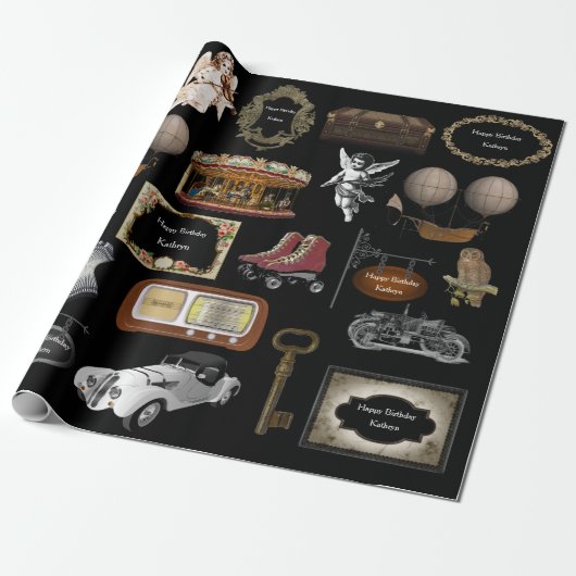 Personalisierter Vintager Geburtstag Geschenkpapier (Ungerollt)