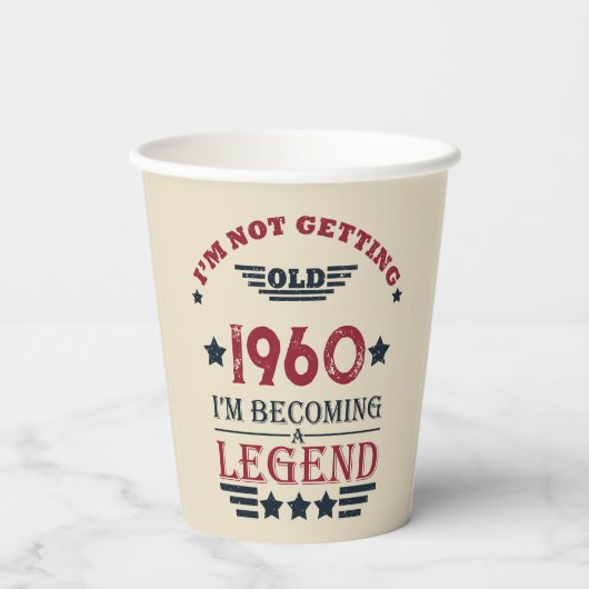 Personalisierter Vintager Geburtstag rot blau Pappbecher (Rückseite)