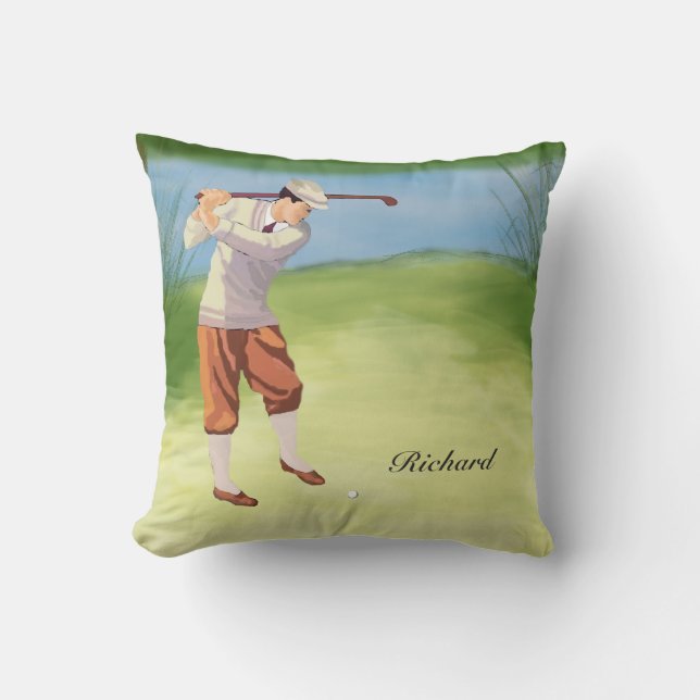 Personalisierter Vintager Golfer am Ufer Kissen (Vorderseite)