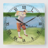 Personalisierter Vintager Golfer am Ufer Quadratische Wanduhr (Vorderseite)