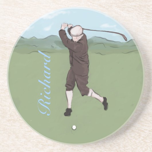 Personalisierter Vintager Golfspieler Getränkeuntersetzer (Vorne)
