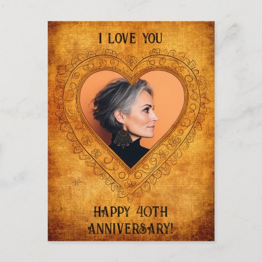 Personalisierter Vintager Herzrahmen Postkarte (Vorderseite)