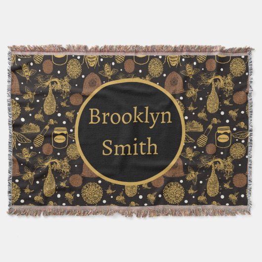 Personalisierter Vintager Honigbienenschwarz Decke (Vorderseite)