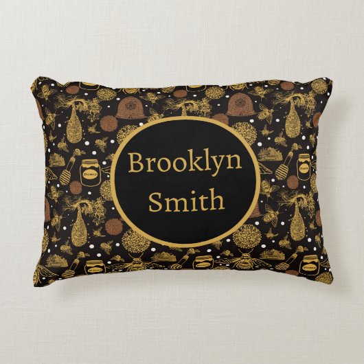 Personalisierter Vintager Honigbienenschwarz Dekokissen (Vorderseite)
