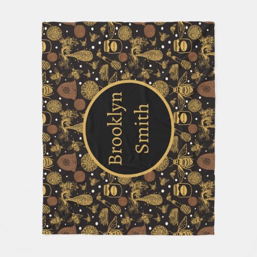 Personalisierter Vintager Honigbienenschwarz Fleecedecke (Vorderseite)
