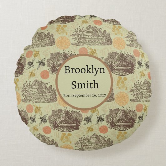 Personalisierter Vintager Honigknochenspe Rundes Kissen (Vorderseite)