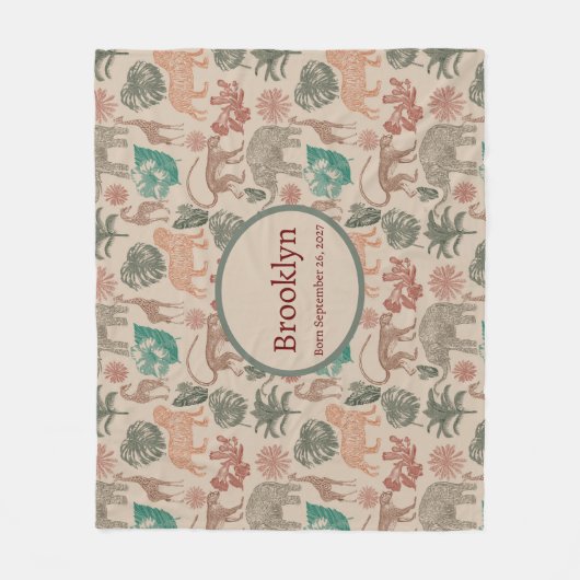 Personalisierter Vintager Jungle Safari Fleecedecke (Vorderseite)