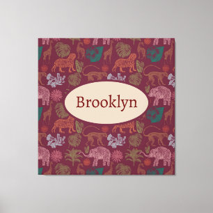 Personalisierter Vintager Jungle Safari Pink Leinwanddruck