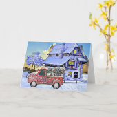 Personalisierter Vintager LKW und Weihnachtsbaum Karte (Gelbe Blume)