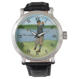 Personalisierter Vintager Look Golfer Golf Armbanduhr