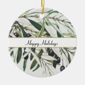 Personalisierter Vintager Olivenzweig - Happy Holi Keramik Ornament (Vorne)