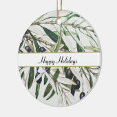 Personalisierter Vintager Olivenzweig - Happy Holi Keramik Ornament (Links)