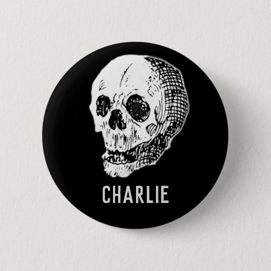 Personalisierter Vintager Schädelname Button (Vorderseite)