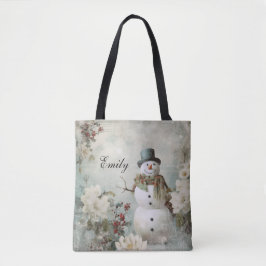 Personalisierter Vintager Snowman Grüne Weihnachte Tasche